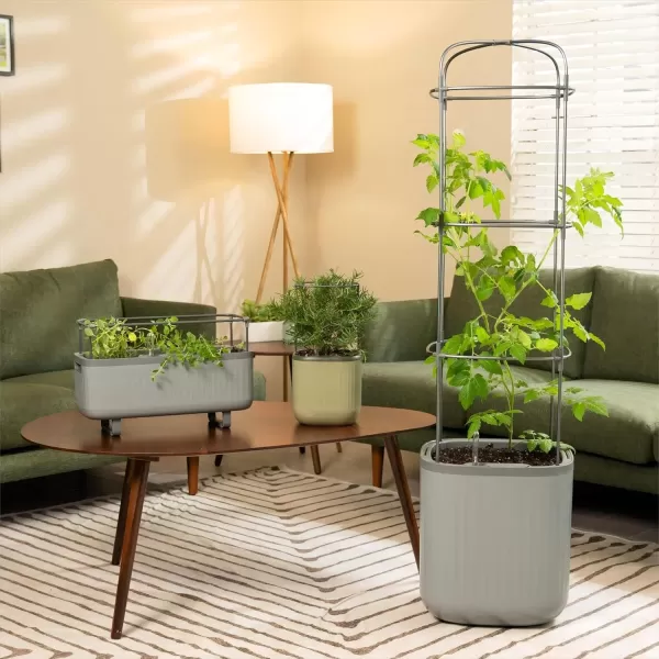 imageVego garden Tomato Planter Box ampamp Herb Planter Indoor Pots ampamp Countertop Planter Cage with Trellis SelfWatering Planter Box  Sage Green