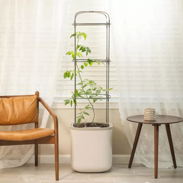 imageVego garden Tomato Planter Box with Trellis SelfWatering Rolling Raised Garden Bed for Climbing Vegetables Plants Cage  Sage GreenCream White