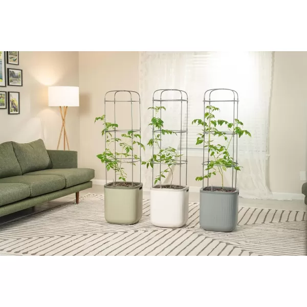 imageVego garden Tomato Planter Box with Trellis SelfWatering Rolling Raised Garden Bed for Climbing Vegetables Plants Cage  Sage GreenFog Gray