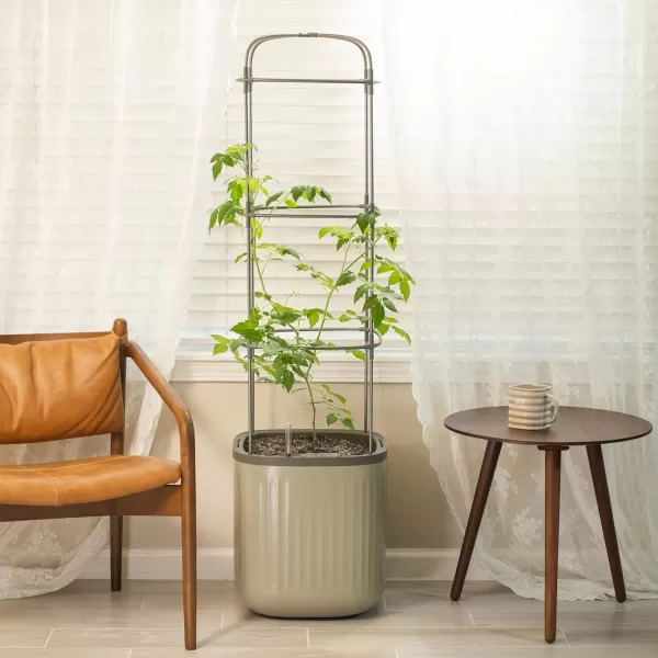 imageVego garden Tomato Planter Box with Trellis SelfWatering Rolling Raised Garden Bed for Climbing Vegetables Plants Cage  Sage GreenSage Green