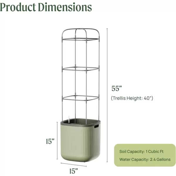 imageVego garden Tomato Planter Box with Trellis SelfWatering Rolling Raised Garden Bed for Climbing Vegetables Plants Cage  Sage GreenSage Green