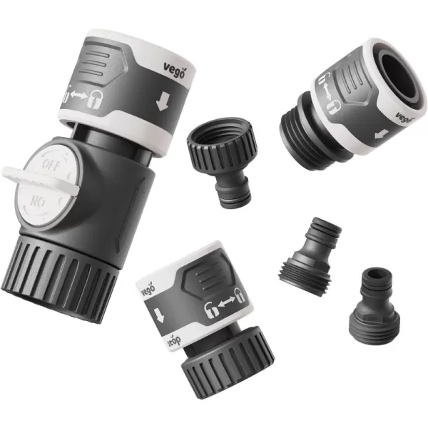 imageVego Garden Hose Fitting Quick Connector Set with Water Stop ampamp Lock Feature Quick Release Kit Hose Fittings and Adapters V2 Set of 5Set of 6 V1