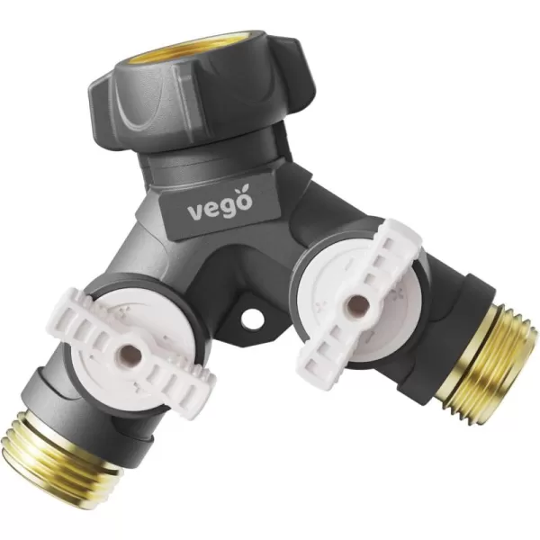 imageVego Garden Hose Splitter 2 Way Heavy Duty Hose Splitter Faucet Splitter Outdoor Faucet Splitter y Adapter for Water Hose Water Spigot Splitter with Shut off Valve