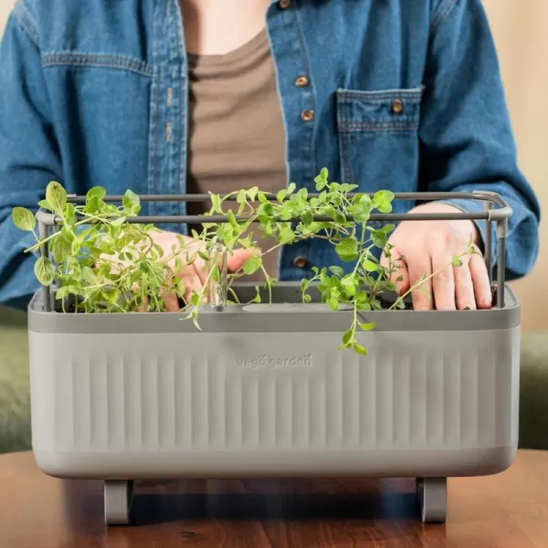 imageVego garden 2 Pack Herb Indoor Plant Box Self Watering Planters Pots for Indoor Plants with Trellis for Kitchen Window Sill or Countertop Plants Cage  Sage GreenFog Gray
