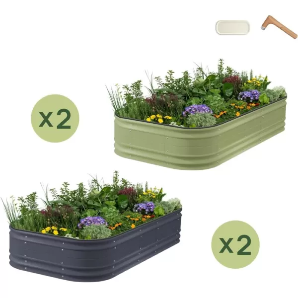 imageVego garden 4 Pack 17quot Tall 10 in 1 Novel Modular Raised Garden Bed Kit 2 Pack Olive Green ampamp 2 Pack Modern Gray