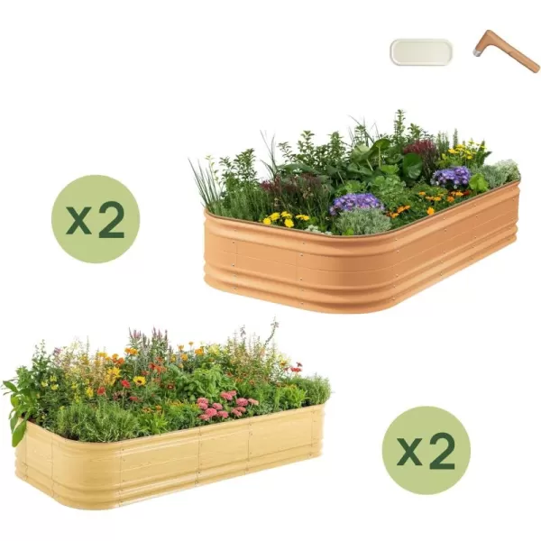 imageVego garden 4 Pack 17quot Tall 10 in 1 Novel Modular Raised Garden Bed Kit 2 Pack Terra Cotta ampamp 2 Pack Sunlit Oak