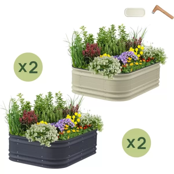 imageVego garden 4 Pack 17quot Tall 6 in 1 Novel Modular Raised Garden Bed 2 Pack Pearl White ampamp 2 Pack Modern Gray