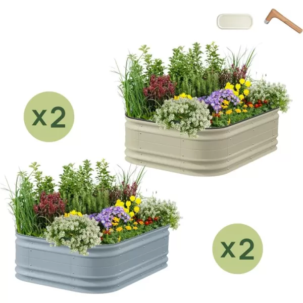 imageVego garden 4 Pack 17quot Tall 6 in 1 Novel Modular Raised Garden Bed 2 Pack Pearl White ampamp 2 Pack Sky Blue