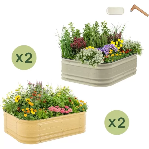 imageVego garden 4 Pack 17quot Tall 6 in 1 Novel Modular Raised Garden Bed 2 Pack Pearl White ampamp 2 Pack Sunlit Oak