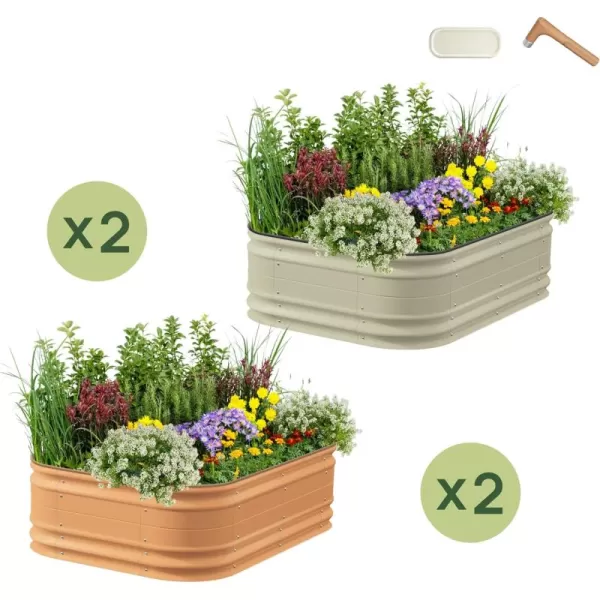 imageVego garden 4 Pack 17quot Tall 6 in 1 Novel Modular Raised Garden Bed 2 Pack Pearl White ampamp 2 Pack Terra Cotta