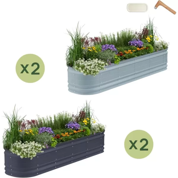 imageVego garden 4 Pack 17quot Tall 9 in 1 Novel Metal Raised Garden Bed Kits 2 Pack Sky Blue ampamp 2 Pack Modern Gray