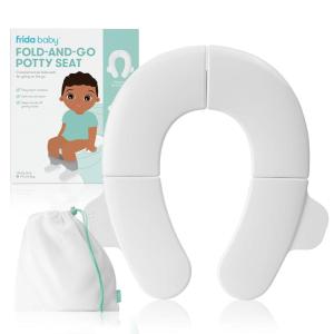 imageFrida Baby FoldandGo Potty Seat for Toilet  Foldable Travel Potty Seat for Toddler Fits Round ampamp Oval Toilets NonSlip Base Handles Includes Free Travel Bag