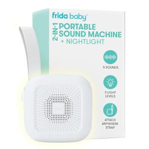imageFrida Baby 2in1 Portable Sound Machine for Baby  Nightlight  White Noise Sound Machine for Baby with 5 Soothing Sounds ampamp 3 Nightlight Modes  Travel Sound Machine Attaches to Strollers Car Seats
