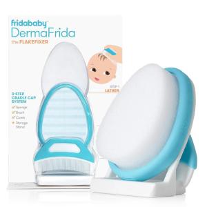 imageFrida Baby The 3Step Cradle Cap System DermaFrida The FlakeFixer Sponge Brush Comb and Storage Stand for Babies with Cradle Cap WhiteBlue3Step Flake Fixer System