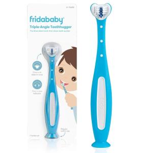imageFrida Baby TripleAngle Toothhugger Training Toddler Toothbrush  Toddler Toothbrush 2 Years and Up Cleans All Sides at Once  YellowBlue