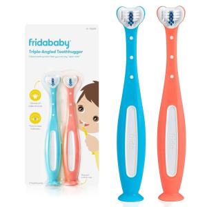 imageFrida Baby TripleAngle Toothhugger Training Toddler Toothbrush  Toddler Toothbrush 2 Years and Up Cleans All Sides at Once  YellowPink  Blue
