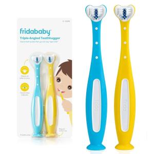 imageFrida Baby TripleAngle Toothhugger Training Toddler Toothbrush  Toddler Toothbrush 2 Years and Up Cleans All Sides at Once  YellowYellow  Blue