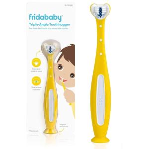 imageFrida Baby TripleAngle Toothhugger Training Toddler Toothbrush  Toddler Toothbrush 2 Years and Up Cleans All Sides at Once  YellowYellow