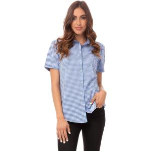 imageChef Works Womens Modern Gingham Short Sleeve Dress ShirtBlue
