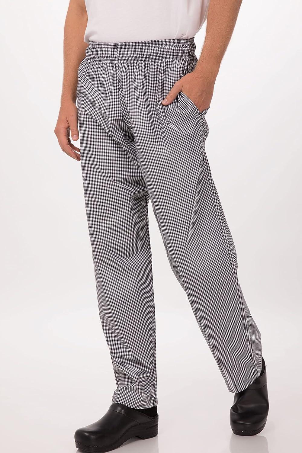 imageChef Works Mens Essential Baggy ZipFly Chef PantsSmall Check