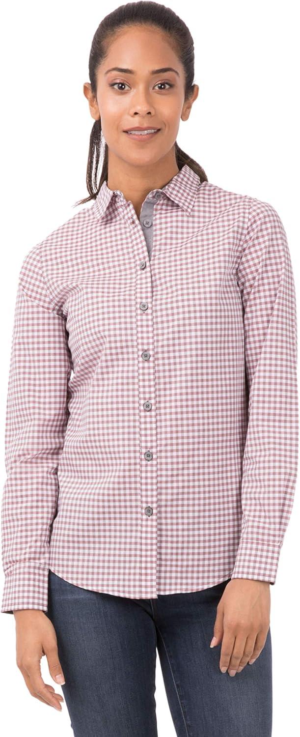 imageChef Works Custom Embroidered Womens Modern Gingham Long Sleeve Dress ShirtChili Peppers