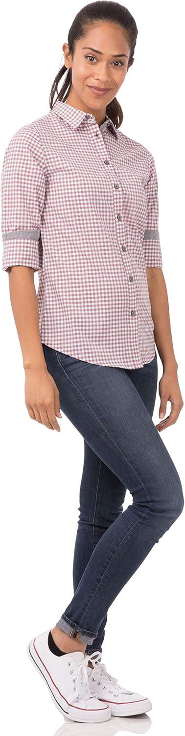 imageChef Works Custom Embroidered Womens Modern Gingham Long Sleeve Dress ShirtChili Peppers