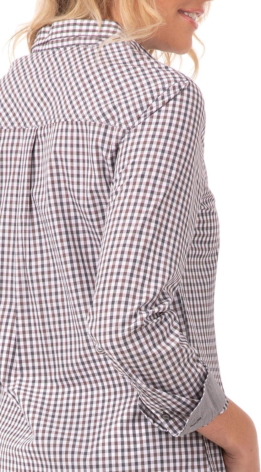 imageChef Works Custom Embroidered Womens Modern Gingham Long Sleeve Dress ShirtChocolate