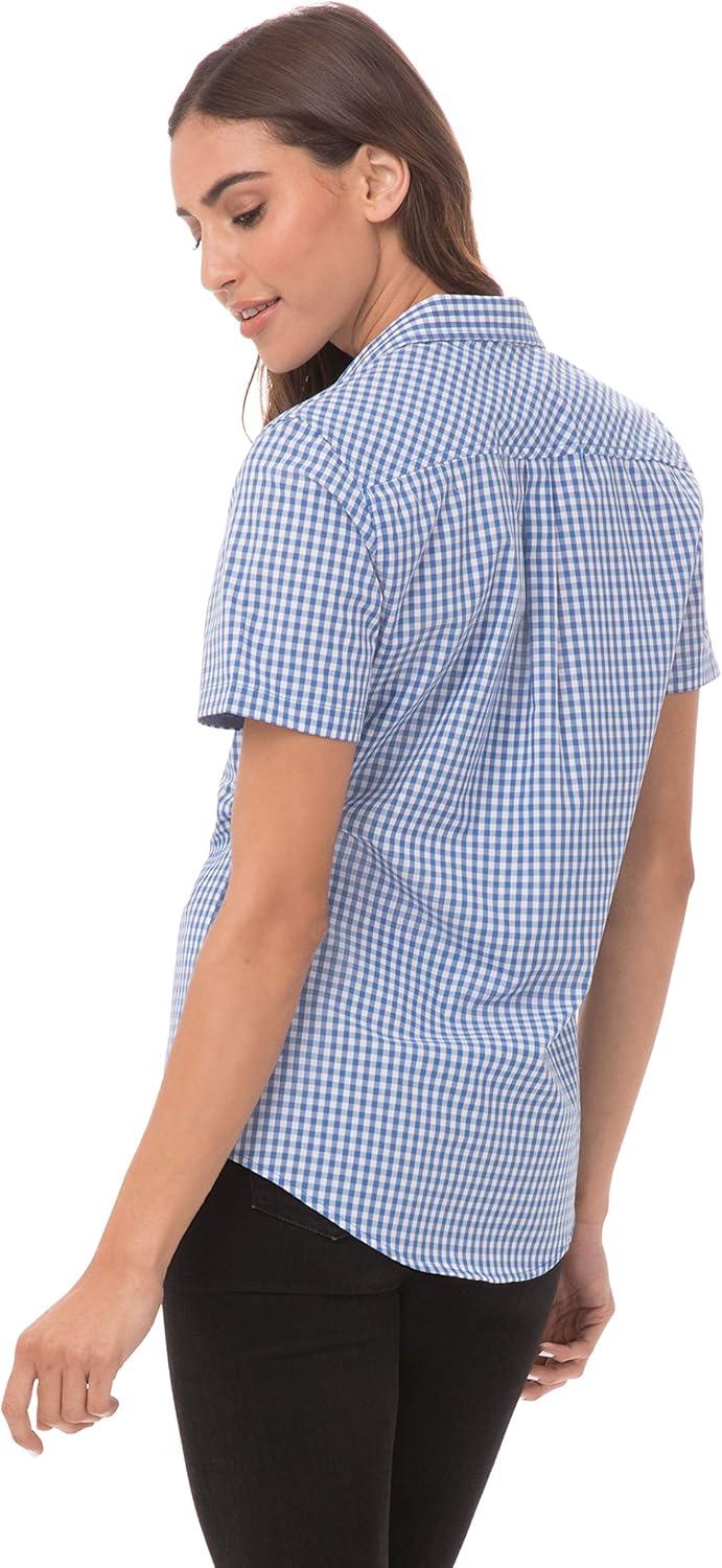 imageChef Works Custom Embroidered Womens Modern Gingham Short Sleeve Dress ShirtBlue