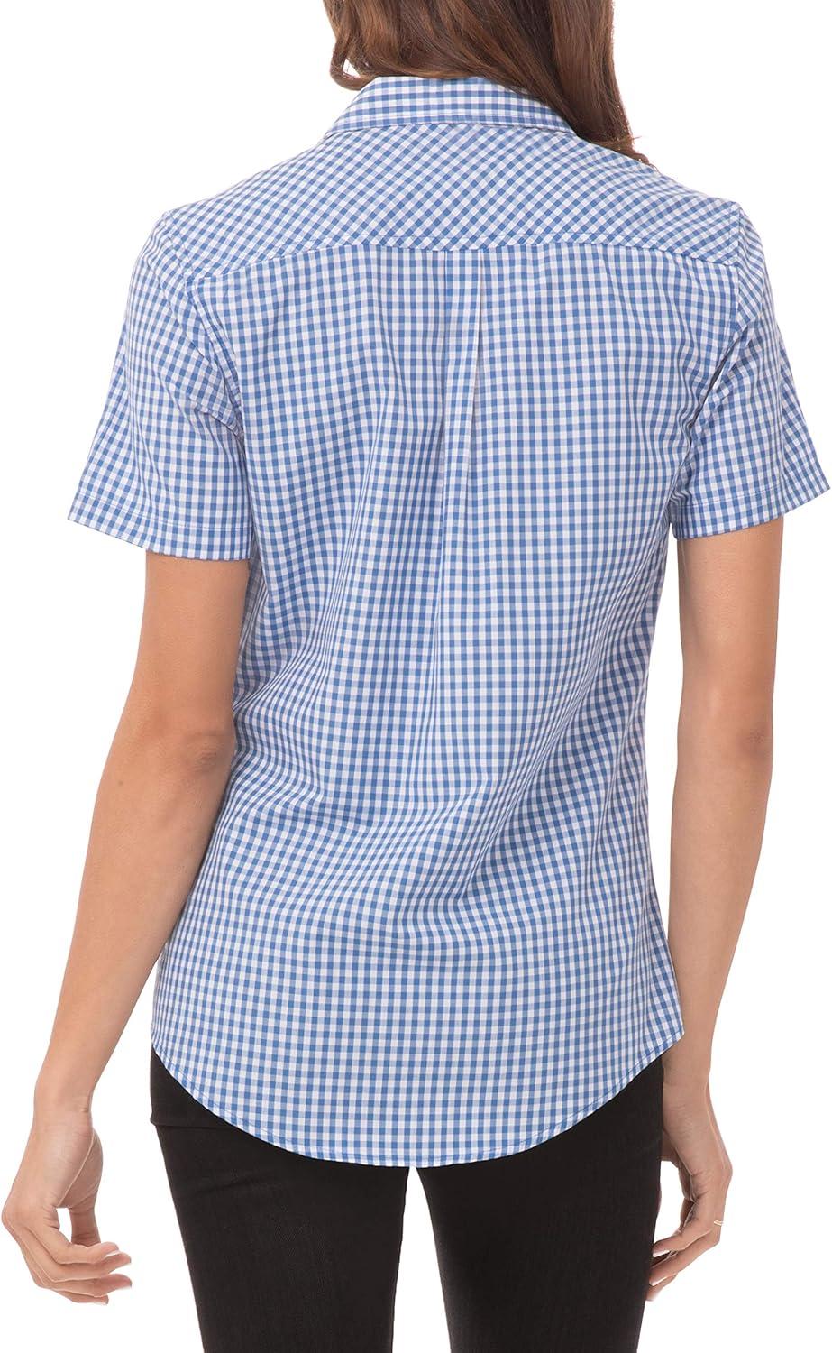 imageChef Works Custom Embroidered Womens Modern Gingham Short Sleeve Dress ShirtBlue