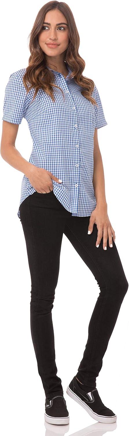 imageChef Works Custom Embroidered Womens Modern Gingham Short Sleeve Dress ShirtBlue
