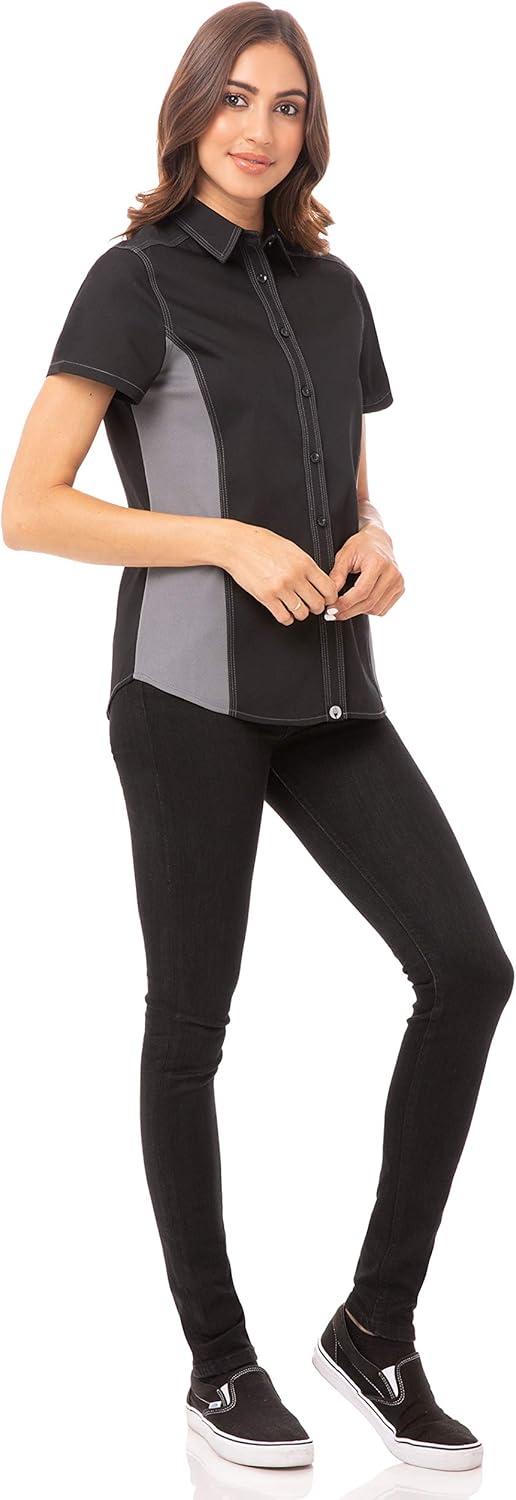 imageChef Works Custom Embroidered Womens Universal Contrast ShirtBlk Gry Mesh