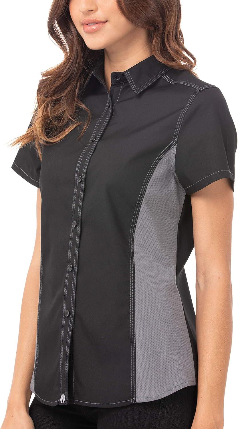 imageChef Works Custom Embroidered Womens Universal Contrast ShirtBlk Gry Mesh