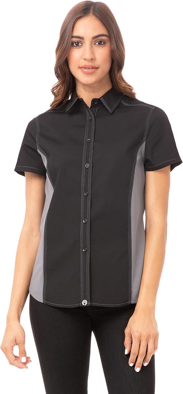 imageChef Works Custom Embroidered Womens Universal Contrast ShirtBlk Gry Mesh