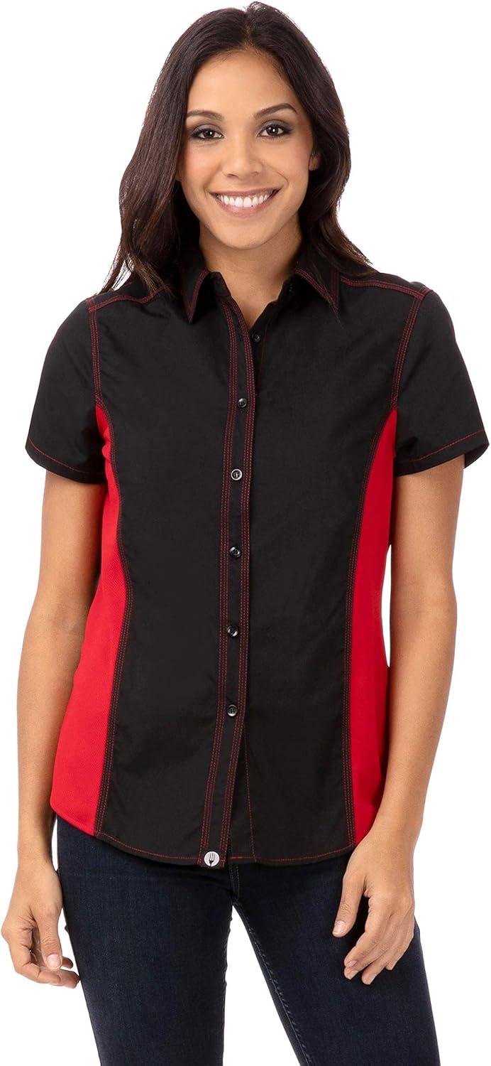 imageChef Works Custom Embroidered Womens Universal Contrast ShirtBlk Red Mesh