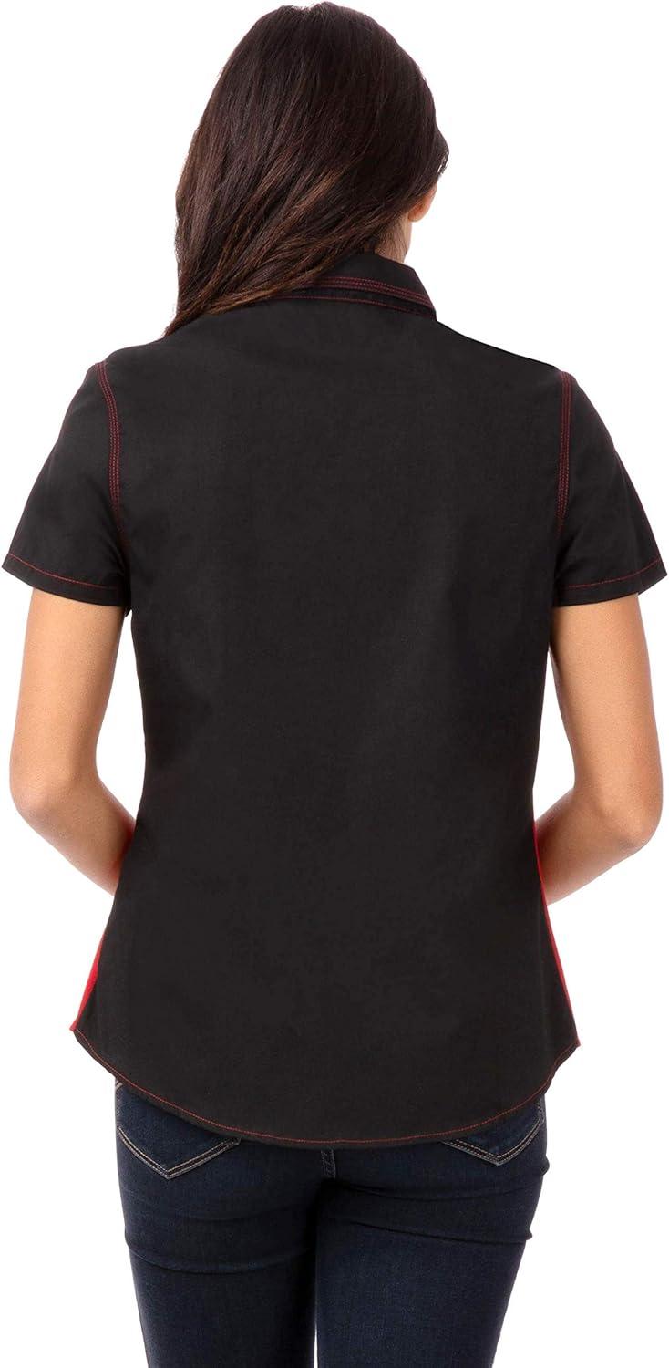 imageChef Works Custom Embroidered Womens Universal Contrast ShirtBlk Red Mesh