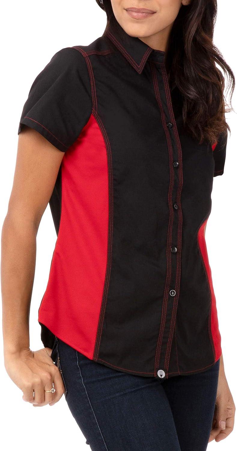 imageChef Works Custom Embroidered Womens Universal Contrast ShirtBlk Red Mesh