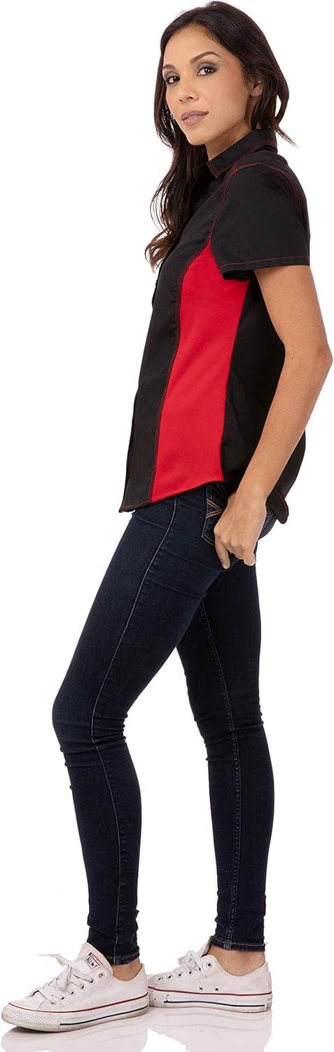 imageChef Works Custom Embroidered Womens Universal Contrast ShirtBlk Red Mesh