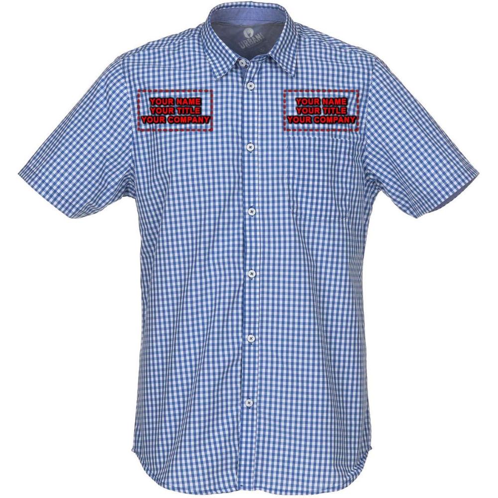 imageChef Works Custom Embroidered Mens Modern Gingham Short Sleeve Dress ShirtBlue