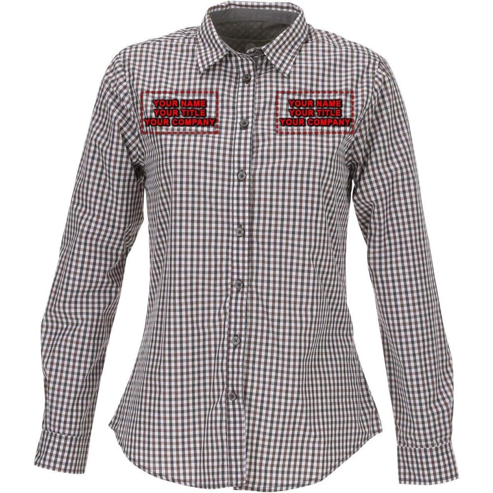 imageChef Works Custom Embroidered Womens Modern Gingham Long Sleeve Dress ShirtChocolate
