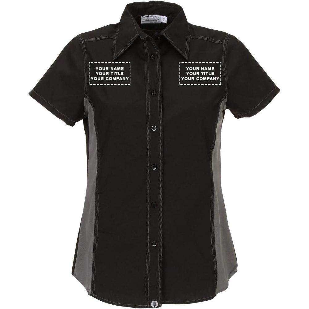 imageChef Works Custom Embroidered Womens Universal Contrast ShirtBlk Gry Mesh