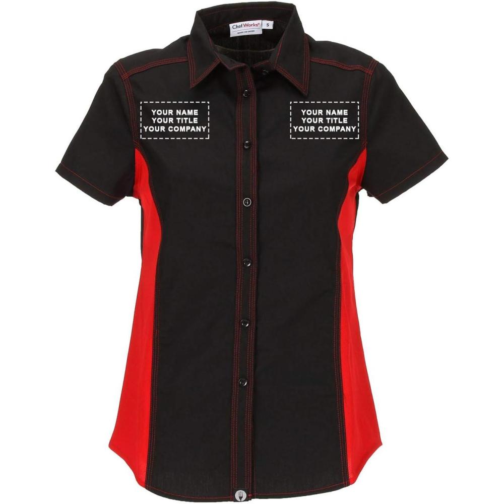 imageChef Works Custom Embroidered Womens Universal Contrast ShirtBlk Red Mesh