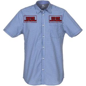 imageChef Works Custom Embroidered Mens Modern Gingham Short Sleeve Dress ShirtBlue