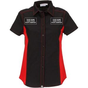 imageChef Works Custom Embroidered Womens Universal Contrast ShirtBlk Red Mesh
