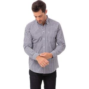 imageChef Works Mens Gingham Dress ShirtDark Navy Wht Check