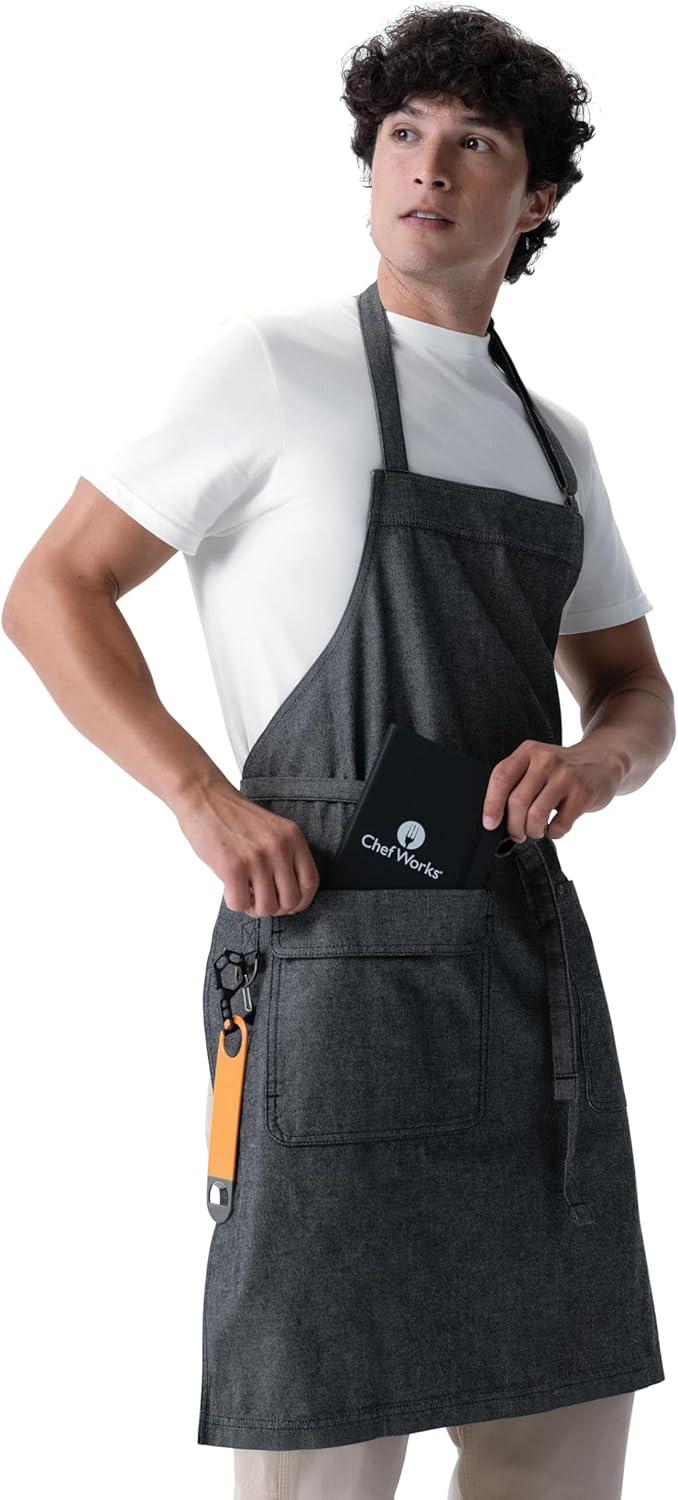 imageChef Works Unisex Utility Bib ApronBlack Natural
