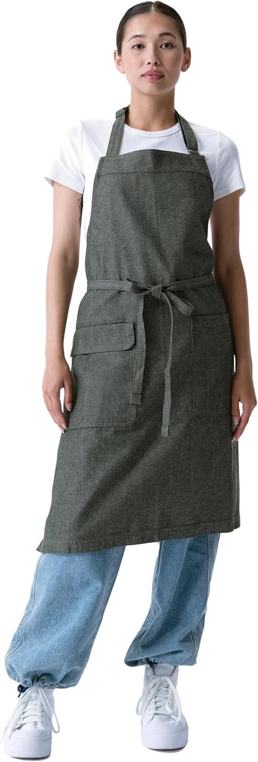 imageChef Works Unisex Utility Bib ApronOlive Natural