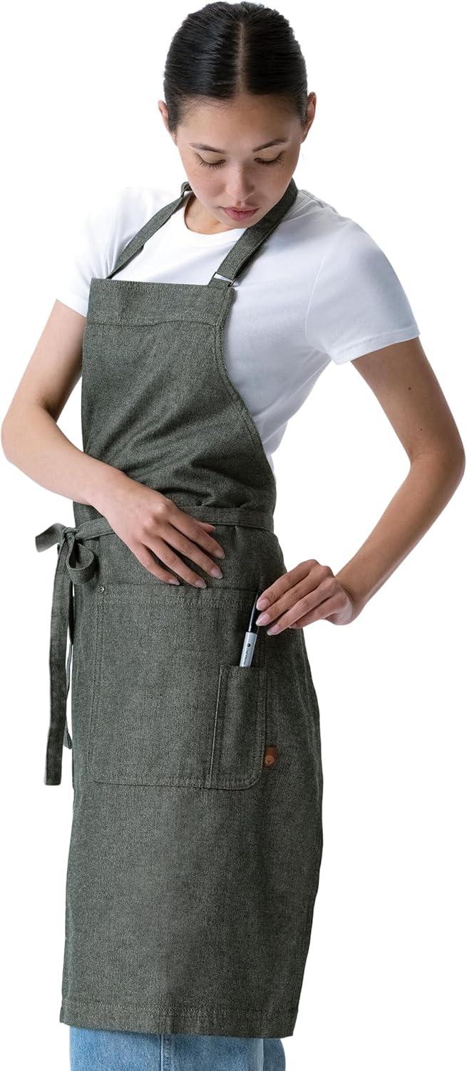 imageChef Works Unisex Utility Bib ApronOlive Natural