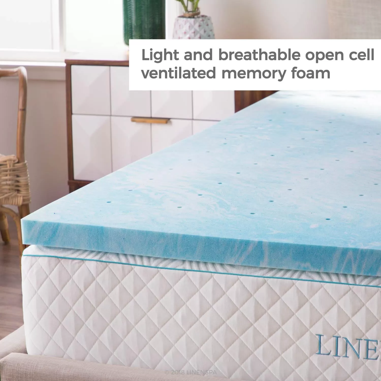 imageLINENSPA 3 Inch Gel Swirl Memory Foam Mattress Topper  Cooling Gel Infused  Pressure Relieving  CertiPUR Certified  QueenCalifornia King