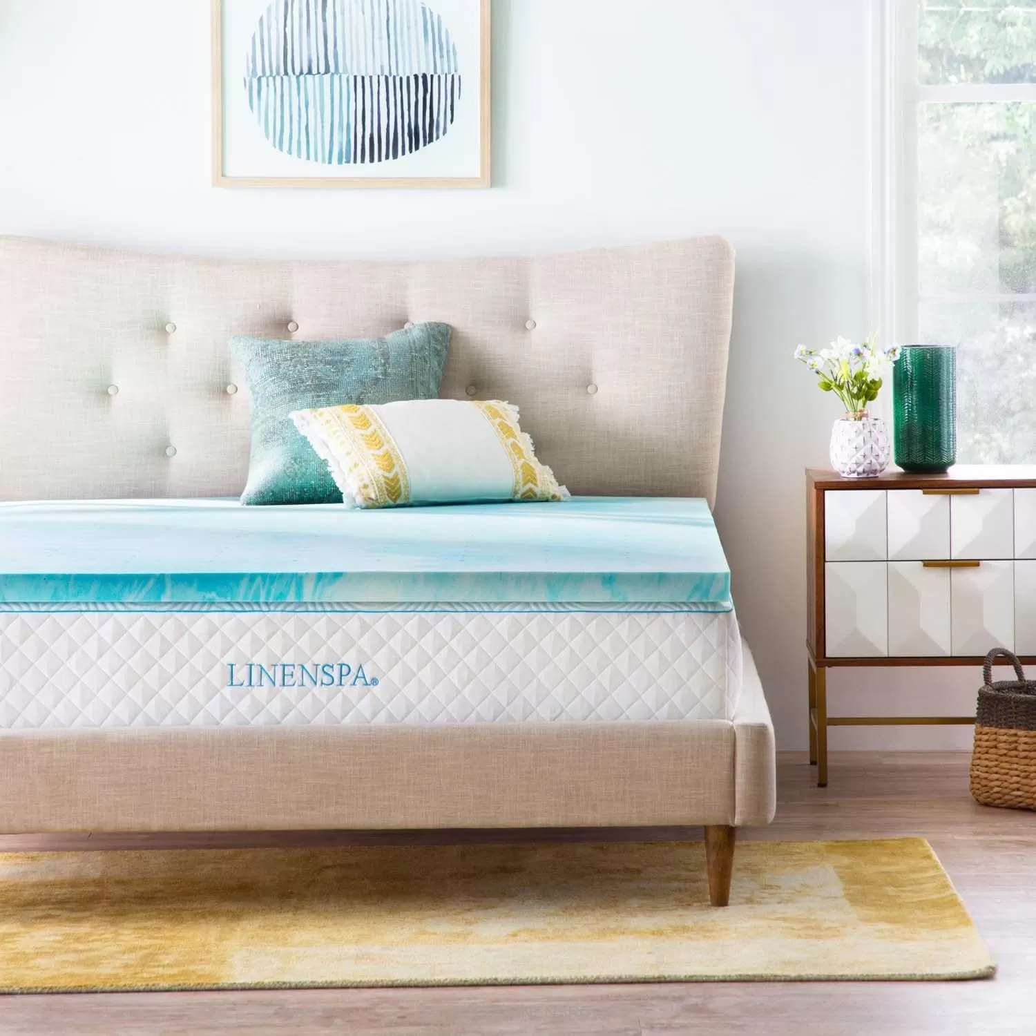 imageLINENSPA 3 Inch Gel Swirl Memory Foam Mattress Topper  Cooling Gel Infused  Pressure Relieving  CertiPUR Certified  QueenFull