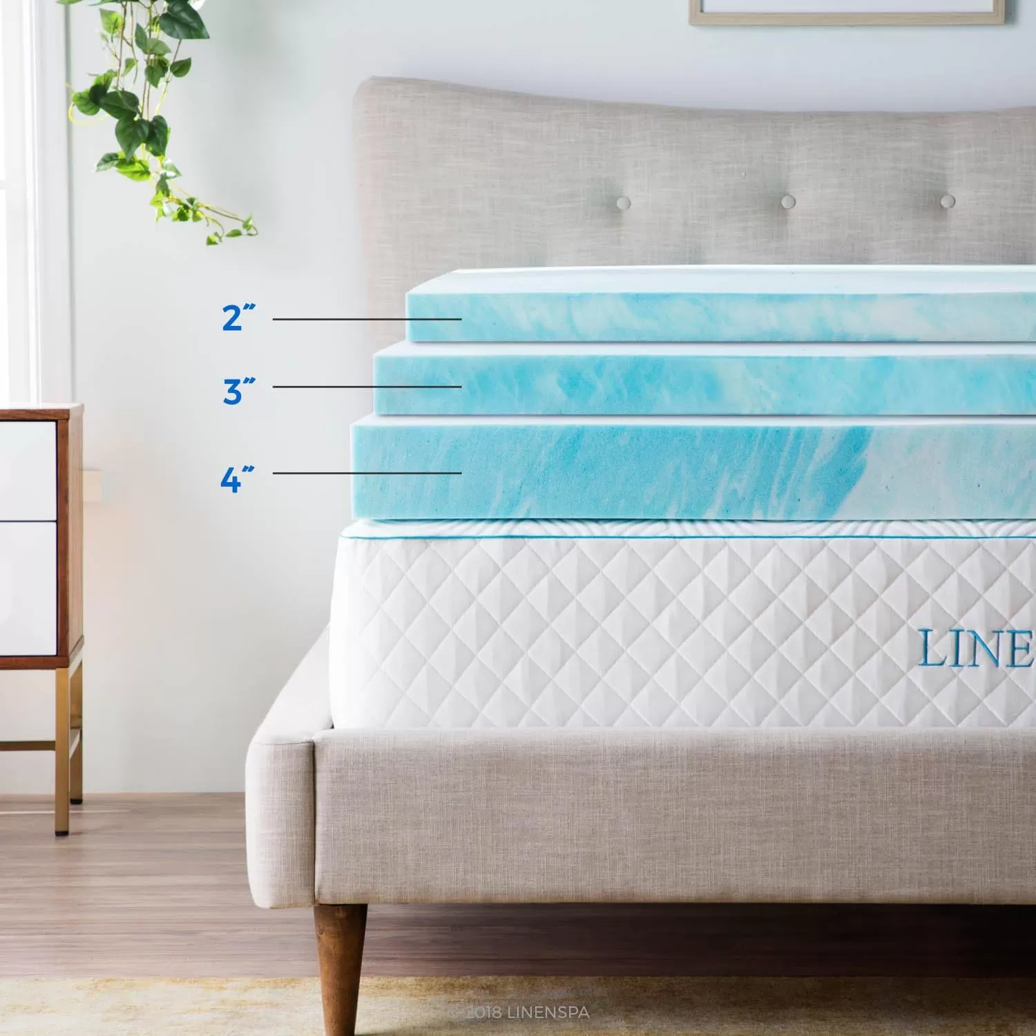 imageLINENSPA 3 Inch Gel Swirl Memory Foam Mattress Topper  Cooling Gel Infused  Pressure Relieving  CertiPUR Certified  QueenFull